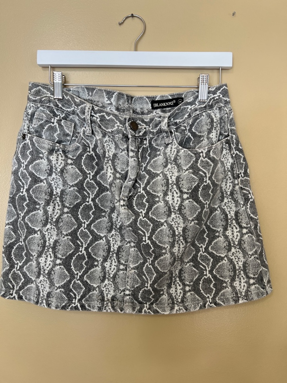Blank NYC Black and White Snake-Print Mini Skirt